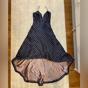 Monique Lhuillier Elegant Navy Hi Low A Line Dress